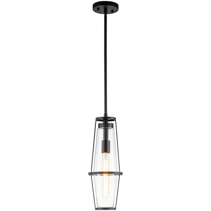 1-Light Black Pendant Light with Clear Glass Shade