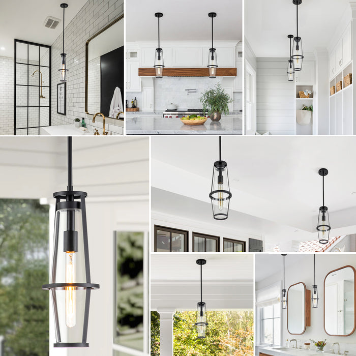 1-Light Black Pendant Light with Clear Glass Shade