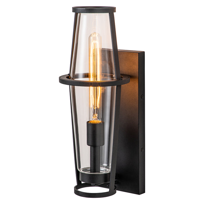 1-Light Black Outdoor Wall Sconce with Clear Glass Shade