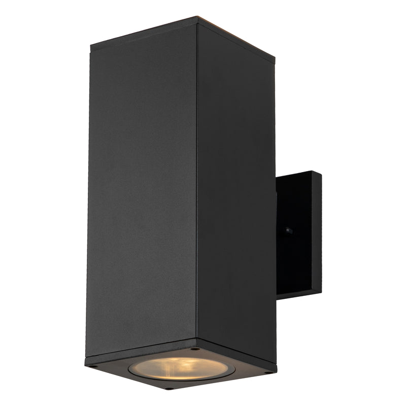 11.75 in. 2-Light Matte Black Die-Cast Aluminum Rectangular Outdoor Wall Sconce