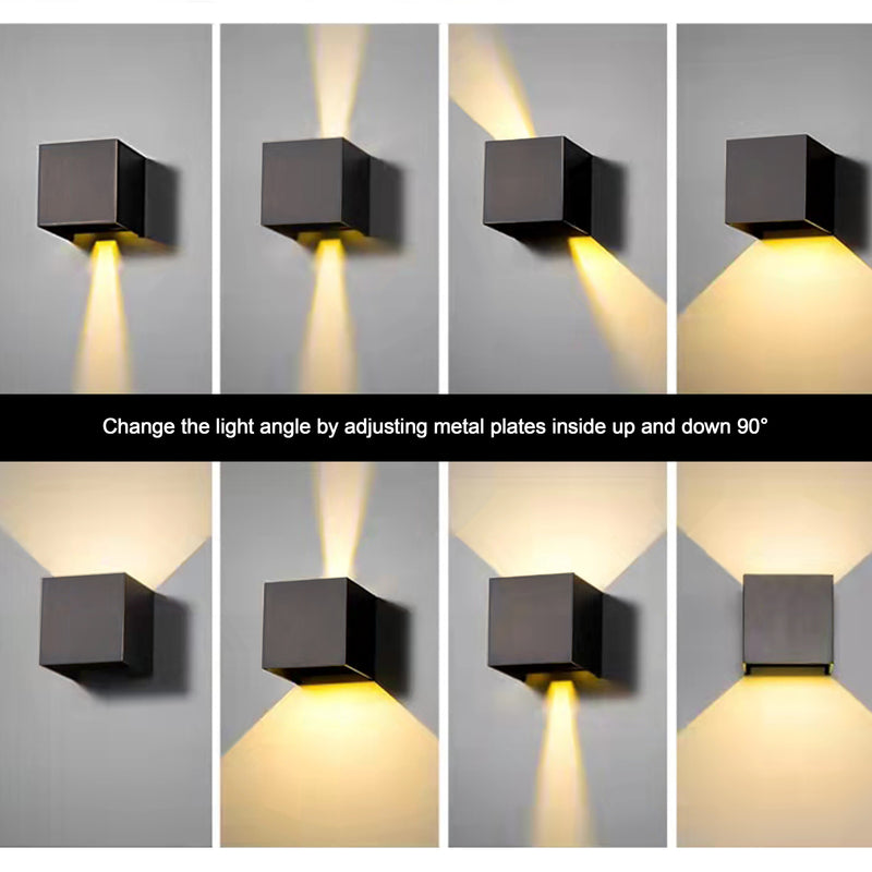 2-Light Black Aluminum Cube LED Wall Light with Adjustable Light（2-pack）