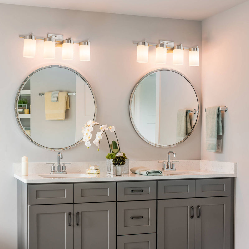 4-Light Satin Nickel Vanity Light with Frosted Glass Shade