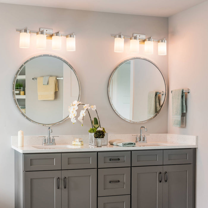 4-Light Satin Nickel Vanity Light with Frosted Glass Shade