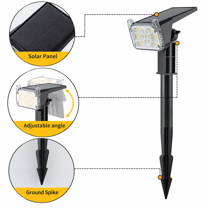 C Cattleya 14.75-Inch Black Integrated LED Outdoor Solar Landscape Spotlights & 2-in-1 Wall Lights(6-Pack)