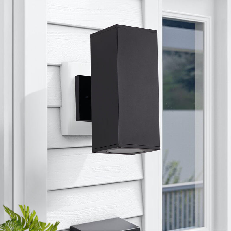 11.75 in. 2-Light Matte Black Die-Cast Aluminum Rectangular Outdoor Wall Sconce