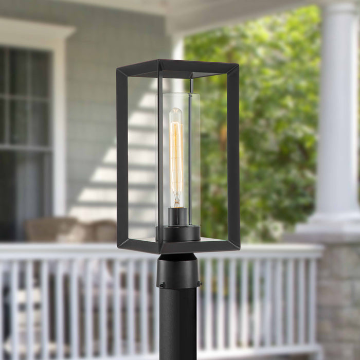 1-Light Dark Bronze Outdoor Post Lantern with Clear Glass Tube