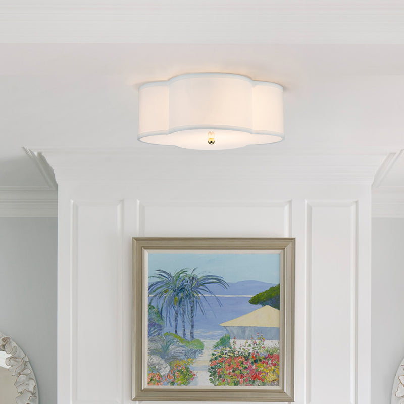 2-Light White Fabric Linen Flush Mount with Acrylic diffuser