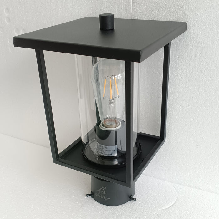 C Cattleya 1-Light 7 in. Black Outdoor Post Lantern With Clear Glass
