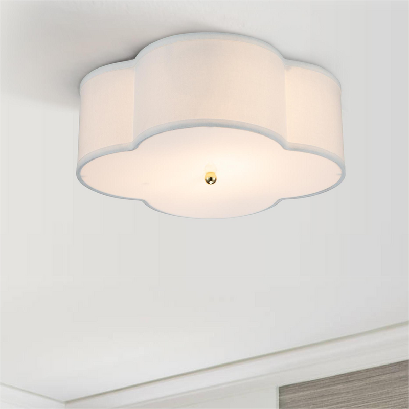 2-Light White Fabric Linen Flush Mount with Acrylic diffuser
