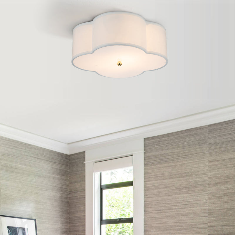 2-Light White Fabric Linen Flush Mount with Acrylic diffuser