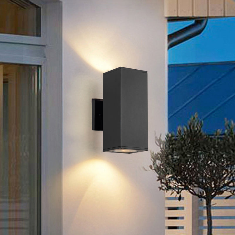 11.75 in. 2-Light Matte Black Die-Cast Aluminum Rectangular Outdoor Wall Sconce