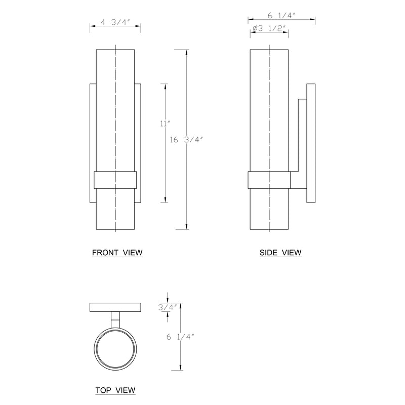 16.75 in. 1-Light Black Bathroom Vanity Light Wall Sconce with Cylinder Clear Glass (2-Pack)