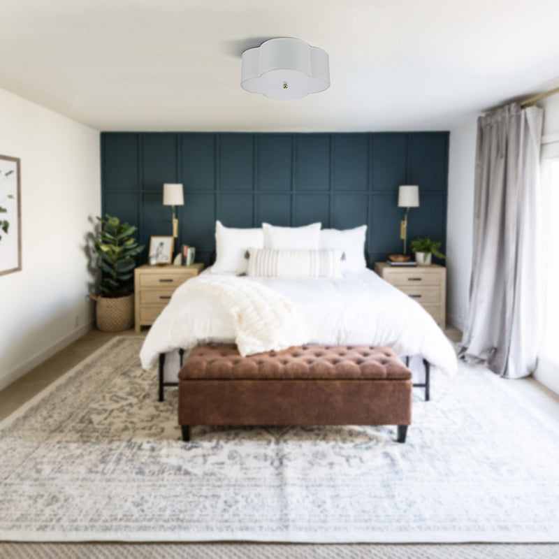 2-Light White Fabric Linen Flush Mount with Acrylic diffuser