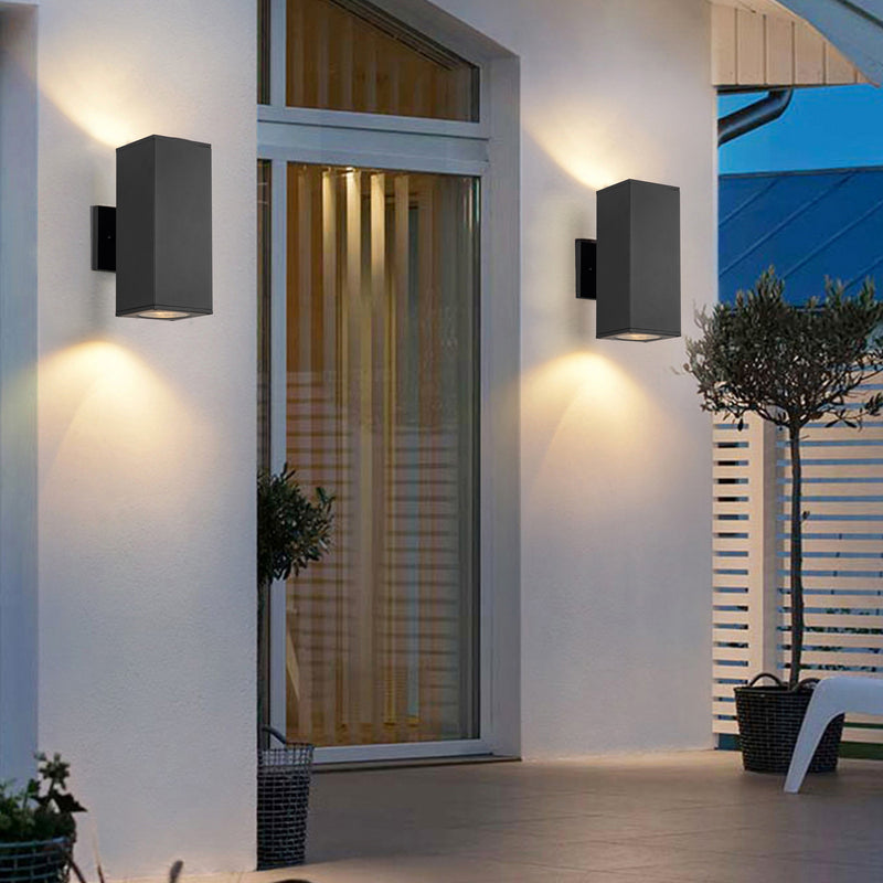11.75 in. 2-Light Matte Black Die-Cast Aluminum Rectangular Outdoor Wall Sconce