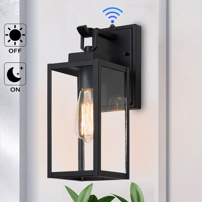 1-Light Matte Black Dusk To Dawn Outdoor Sconce With Clear Tempered Glass