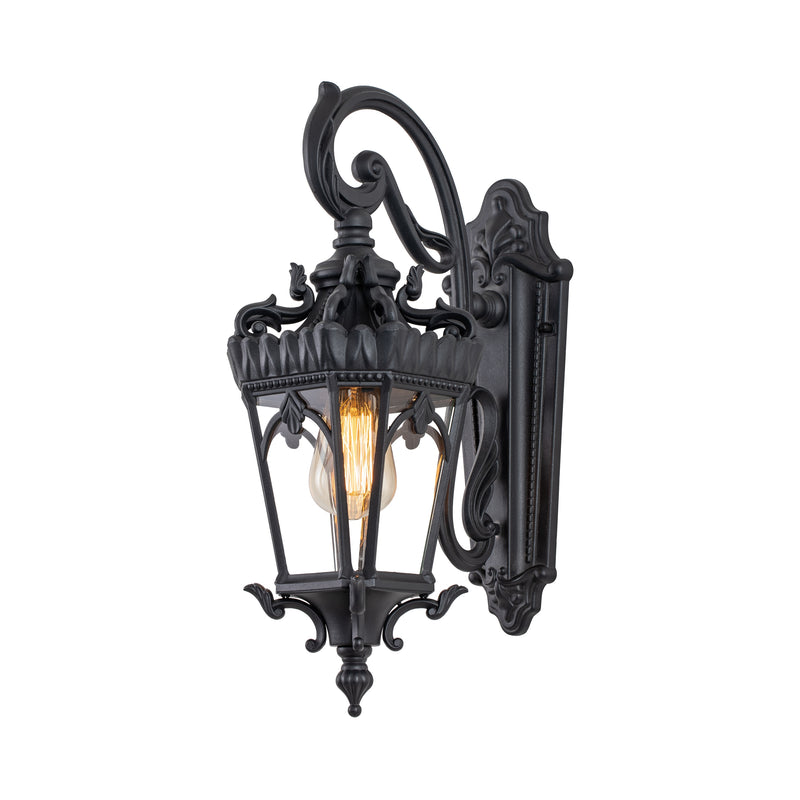 1-Light Matte Black Finish Die-cast Aluminum Outdoor Wall Lantern Sconce with Clear Tempered Glass