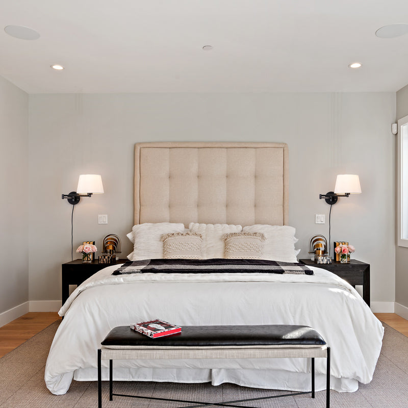 C Cattleya 1-Light Black Plug-In Swing Arm Wall Lamp with Linen Shade(2 Pack)