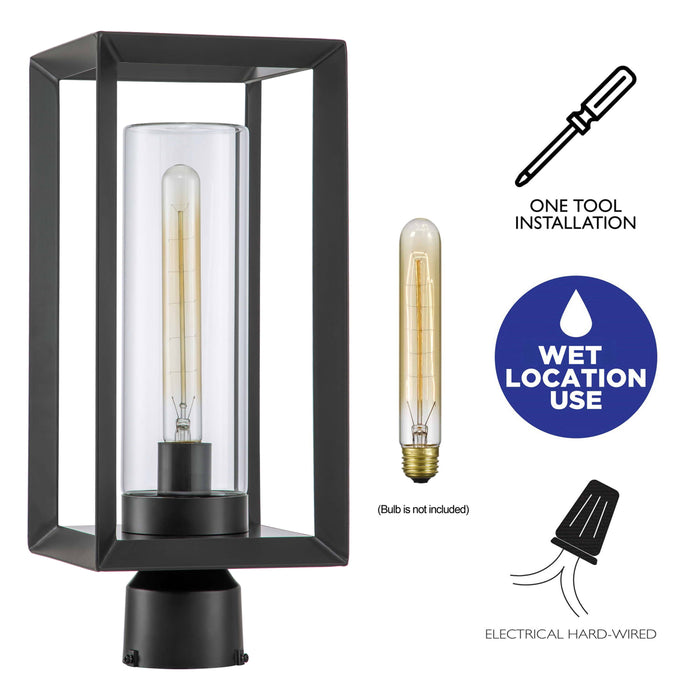 1-Light Dark Bronze Outdoor Post Lantern with Clear Glass Tube