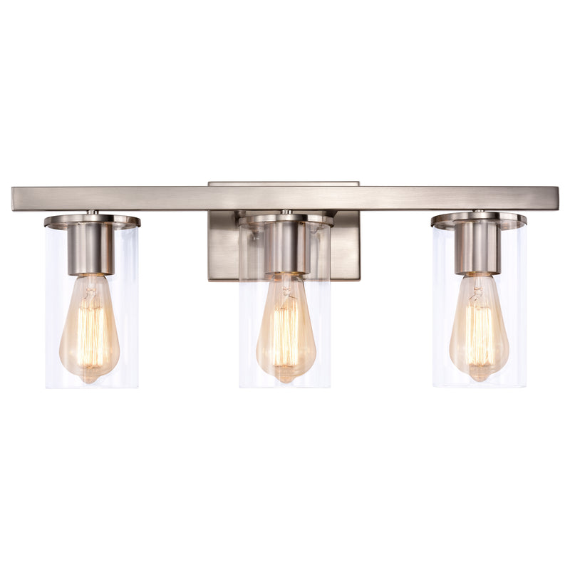 3-Light Satin Nickel Vanity Light With Clear Glass Shade