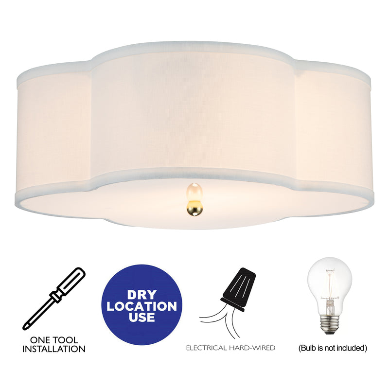 2-Light White Fabric Linen Flush Mount with Acrylic diffuser