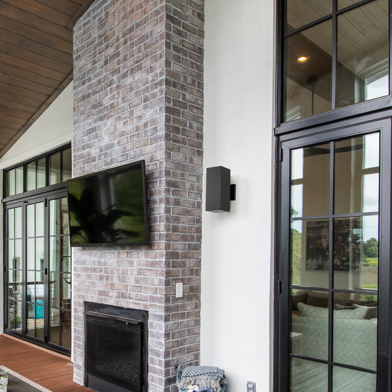 11.75 in. 2-Light Matte Black Die-Cast Aluminum Rectangular Outdoor Wall Sconce