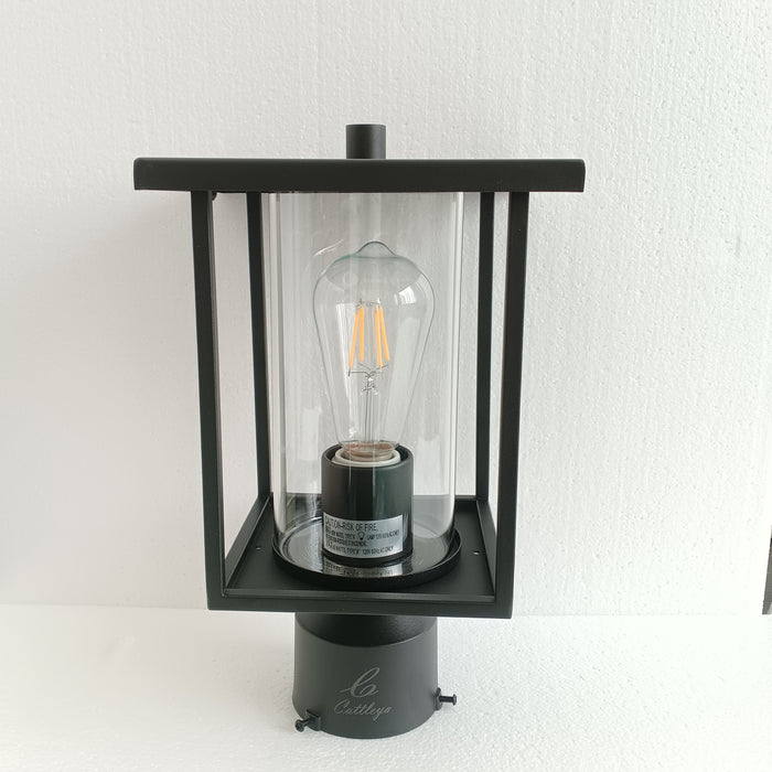 C Cattleya 1-Light 7 in. Black Outdoor Post Lantern With Clear Glass