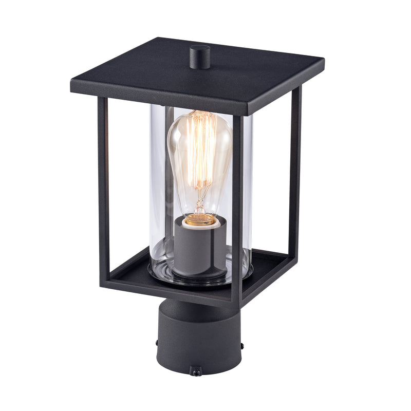 Black 1-light 7" Clear Glass Outdoor Post Lantern