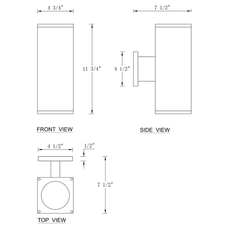 11.75 in. 2-Light Matte Black Die-Cast Aluminum Rectangular Outdoor Wall Sconce