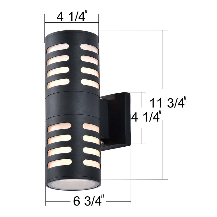 2-Light Matte Black Dusk to Dawn Cylinder Outdoor Wall Sconce