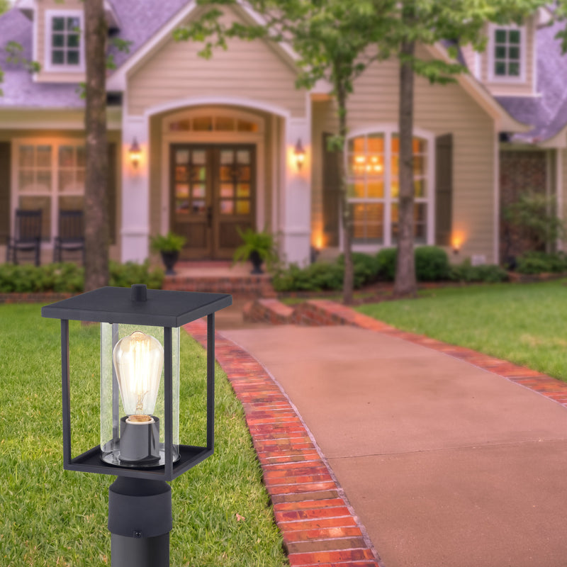 Black 1-light 7" Clear Glass Outdoor Post Lantern