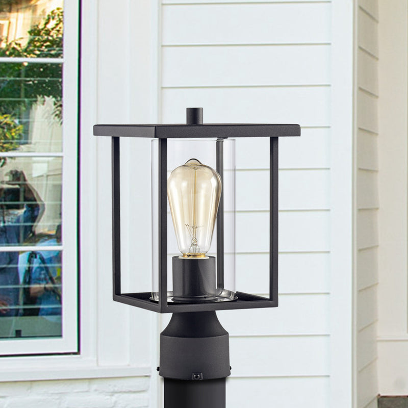 Black 1-light 7" Clear Glass Outdoor Post Lantern