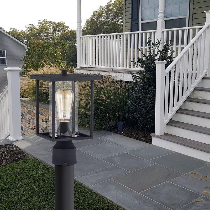 Black 1-light 7" Clear Glass Outdoor Post Lantern
