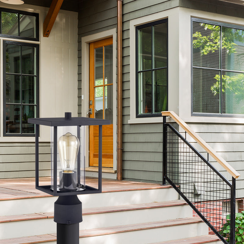 Black 1-light 7" Clear Glass Outdoor Post Lantern