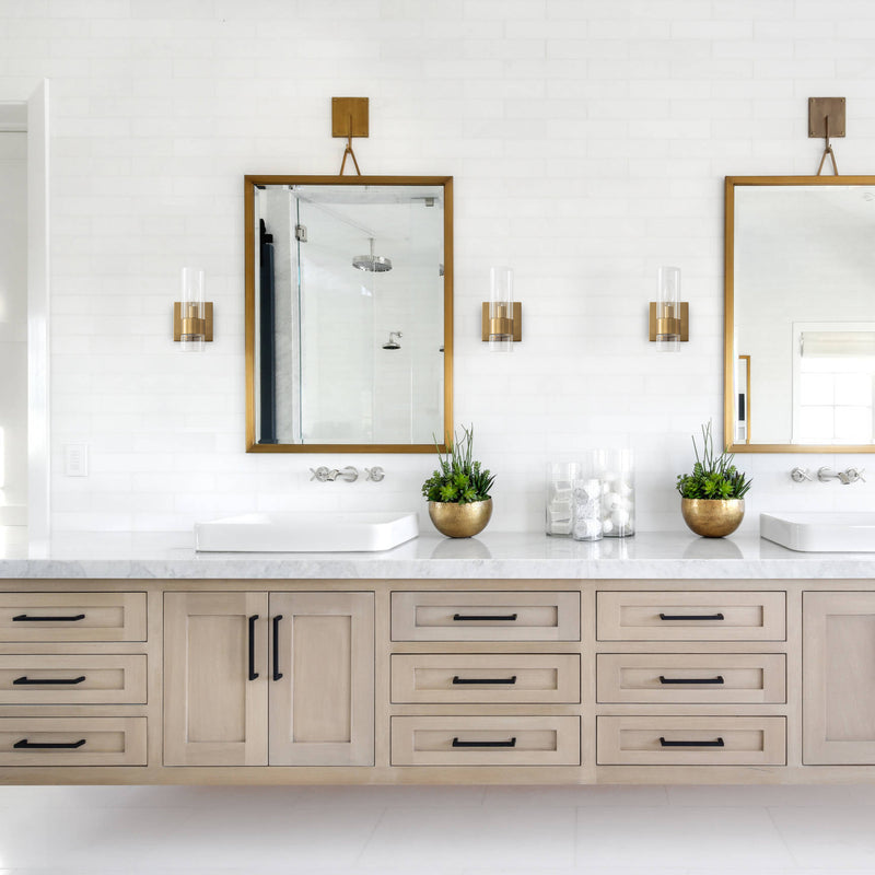 2-Pack Modern Brushed Brass Wall Sconce with Clear Glass Shade, E12 Base, Indoor Bathroom Vanity Light