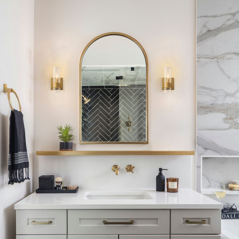 2-Pack Modern Brushed Brass Wall Sconce with Clear Glass Shade, E12 Base, Indoor Bathroom Vanity Light