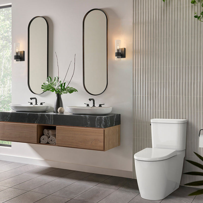 2-Pack Modern Matte Black Wall Sconce with Clear Glass Shade, E12 Base, Indoor Bathroom Vanity Light