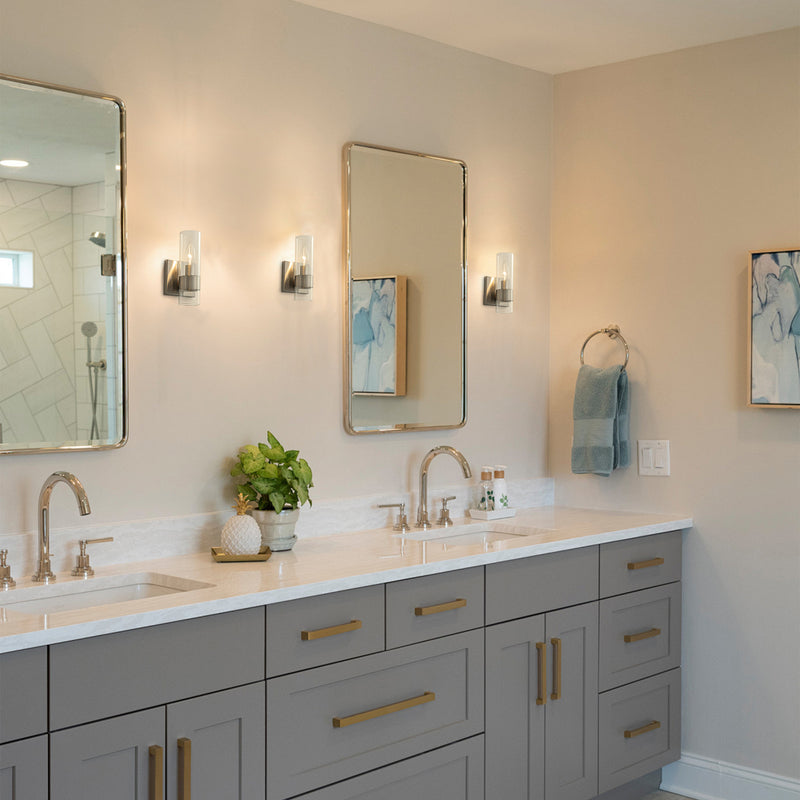 2-Pack Modern Brushed Nickel Wall Sconce with Clear Glass Shade, E12 Base, Indoor Bathroom Vanity Light