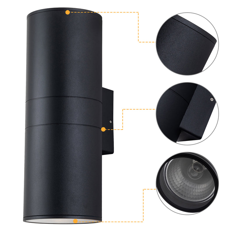 19.75 in. 2-Light Matte Black Cylinder Outdoor Wall Sconce