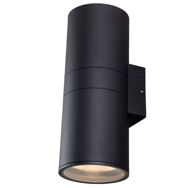 19.75 in. 2-Light Matte Black Cylinder Outdoor Wall Sconce