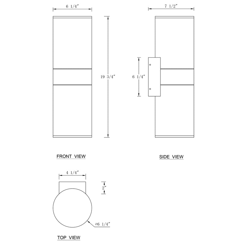19.75 in. 2-Light Matte Black Cylinder Outdoor Wall Sconce