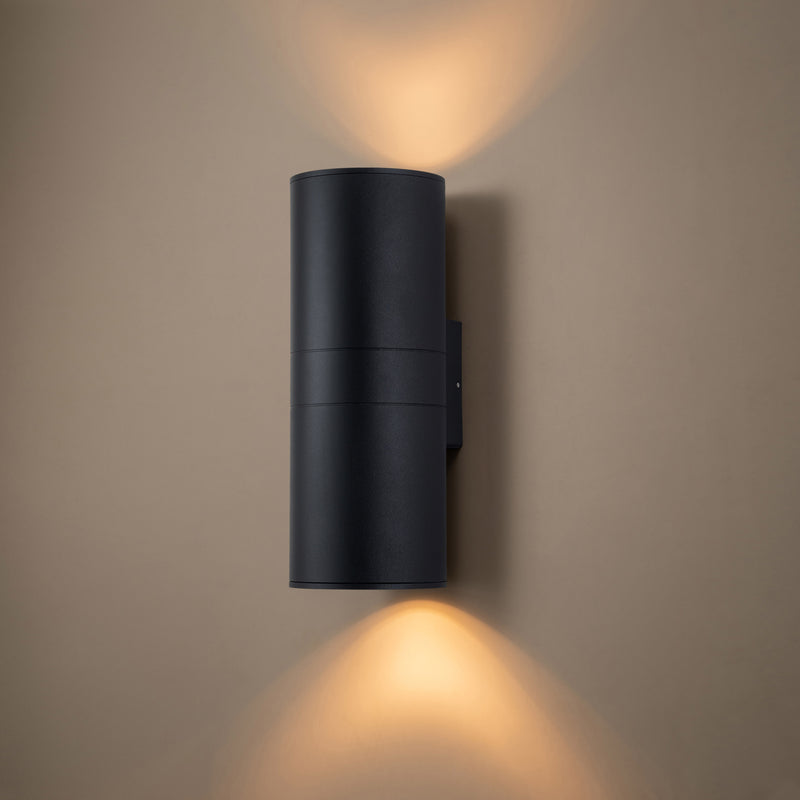 19.75 in. 2-Light Matte Black Cylinder Outdoor Wall Sconce