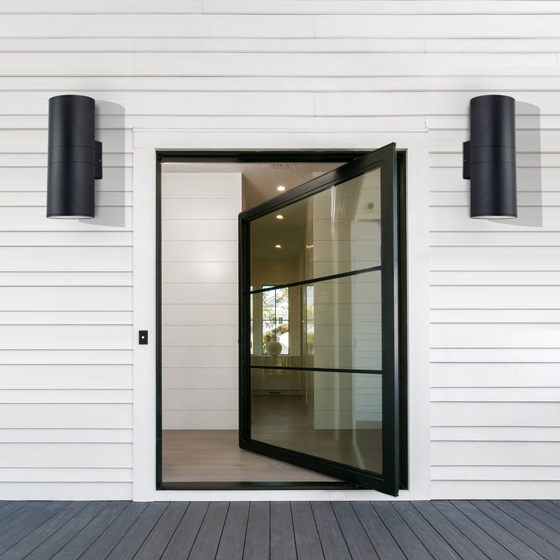 19.75 in. 2-Light Matte Black Cylinder Outdoor Wall Sconce