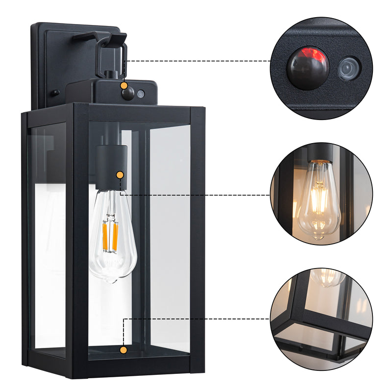 C Cattleya 16.5-Inch Matte Black Motion Sensor & Dusk to Dawn Outdoor Wall Light