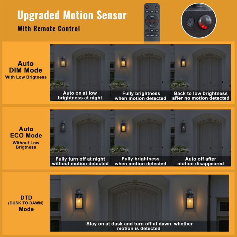 C Cattleya 16.5-Inch Matte Black Motion Sensor & Dusk to Dawn Outdoor Wall Light