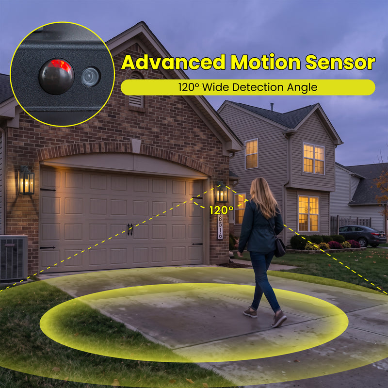 C Cattleya 16.5-Inch Matte Black Motion Sensor & Dusk to Dawn Outdoor Wall Light