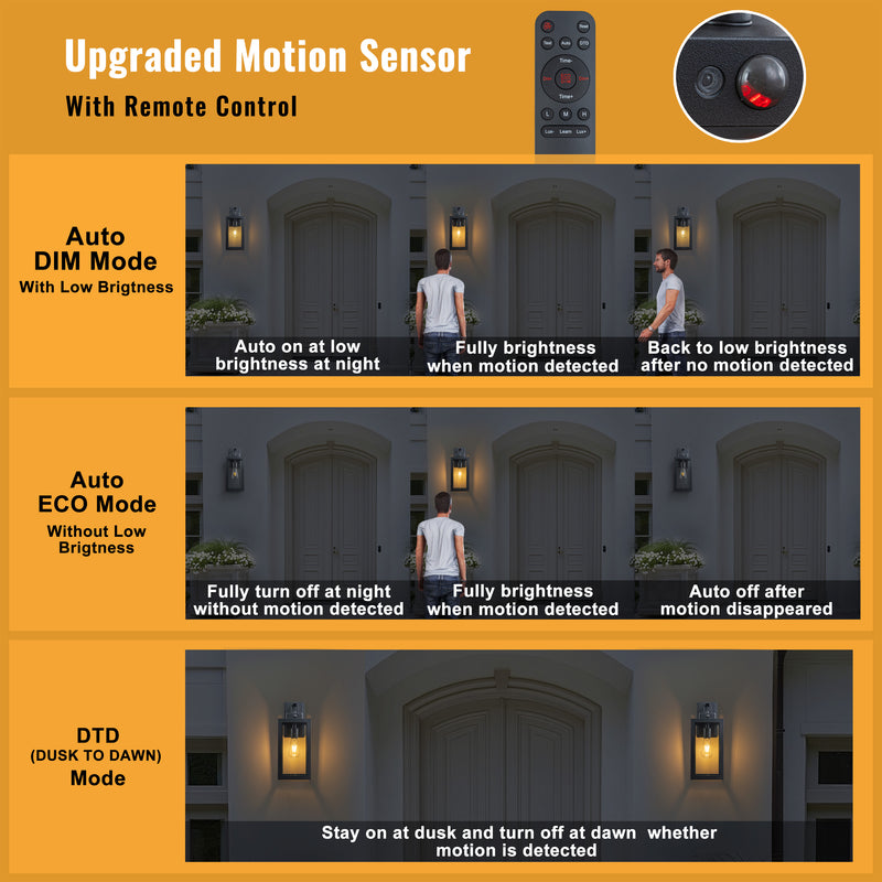 C Cattleya 16.5-Inch Matte Black Motion Sensor & Dusk to Dawn Outdoor Wall Light