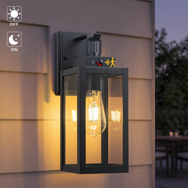 C Cattleya 13.5-Inch Matte Black Motion Sensor & Dusk to Dawn Outdoor Wall Light