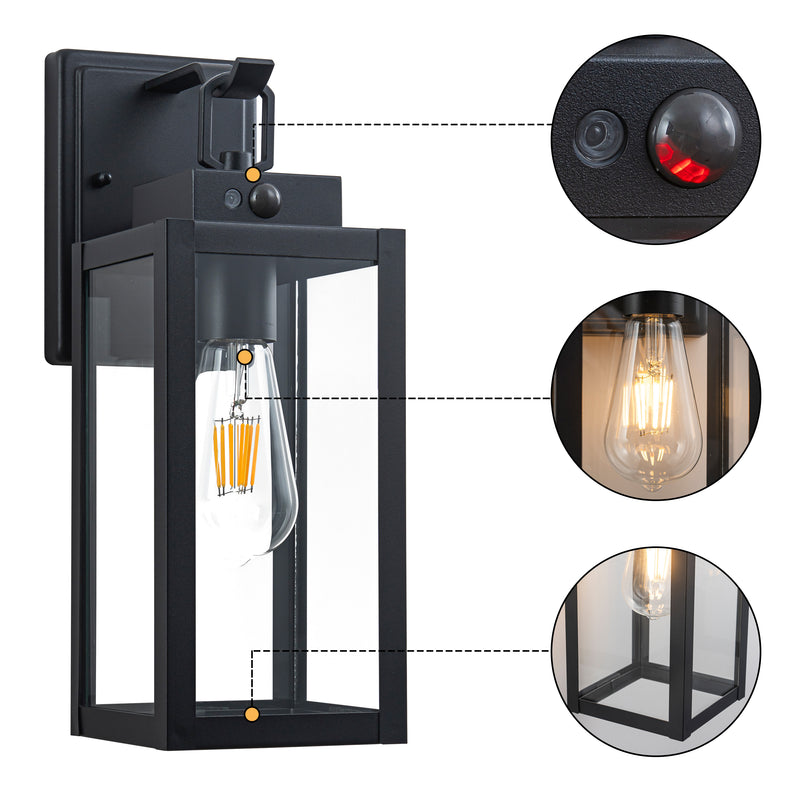 C Cattleya 13.5-Inch Matte Black Motion Sensor & Dusk to Dawn Outdoor Wall Light