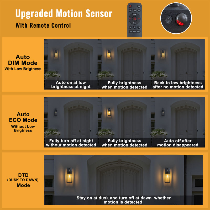 C Cattleya 13.5-Inch Matte Black Motion Sensor & Dusk to Dawn Outdoor Wall Light
