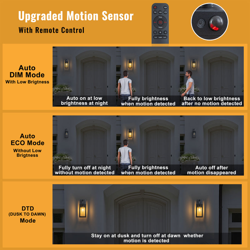 C Cattleya 13.5-Inch Matte Black Motion Sensor & Dusk to Dawn Outdoor Wall Light